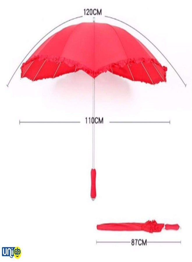 SOniLEX Selling Uniqness UNIq Heart-Shaped Design Windproof and Anti-UV Durable Rain and Sun Umbrella (Red) - Image 3